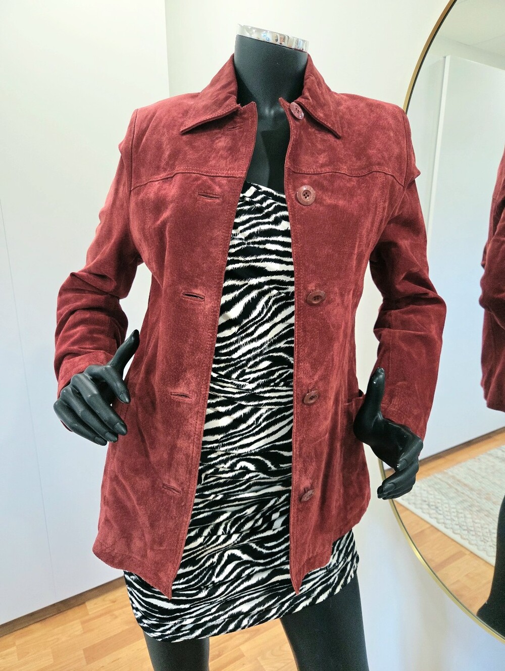 Vintage 90s Burgundy Suede Leather Jacket, Nuage, minimalist small, 1990s-2000s